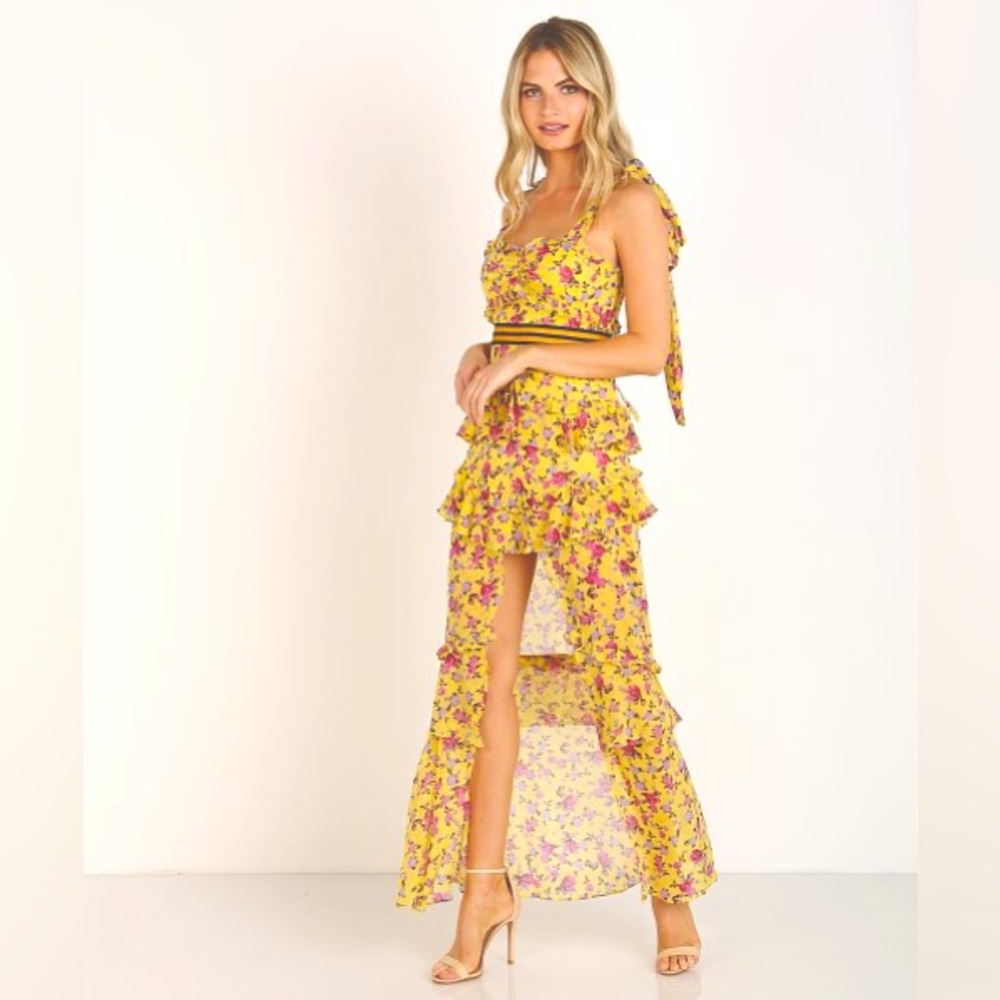 For Love & Lemons Maison Yellow Floral Maxi Dress